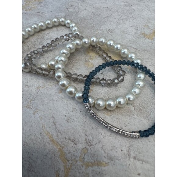 4 Stacking Bracelets Pearl Bead Neutral Glam Party Preppy Boho - Picture 3 of 5